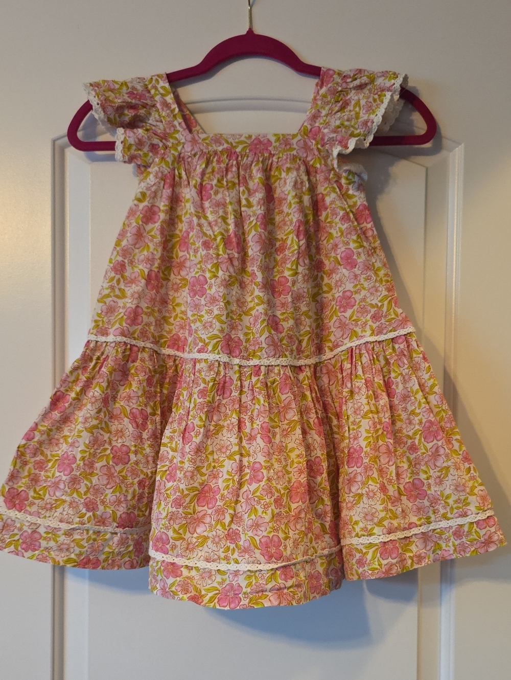 Sigrid Olsen Pink and Green Floral Cotton Dress for Kids. Size 6